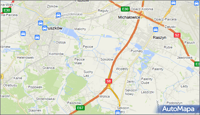 mapa Sokołów gmina Michałowice, Sokołów gmina Michałowice na mapie Targeo