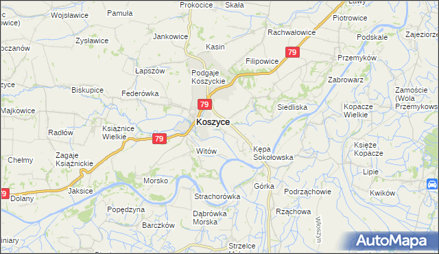 mapa Sokołowice gmina Koszyce, Sokołowice gmina Koszyce na mapie Targeo