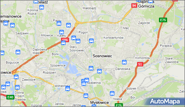 mapa Sosnowca, Sosnowiec na mapie Targeo