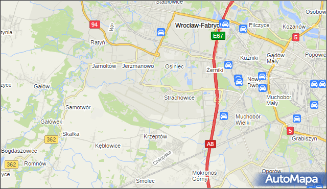 mapa Strachowice gmina Wrocław, Strachowice gmina Wrocław na mapie Targeo