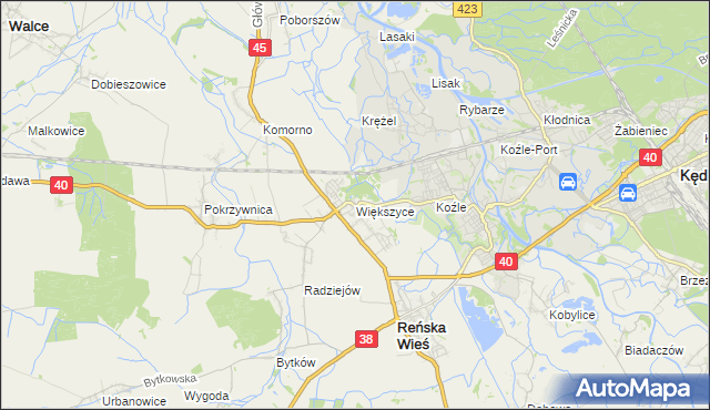 mapa Większyce, Większyce na mapie Targeo