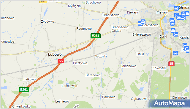 mapa Woźniki gmina Łubowo, Woźniki gmina Łubowo na mapie Targeo