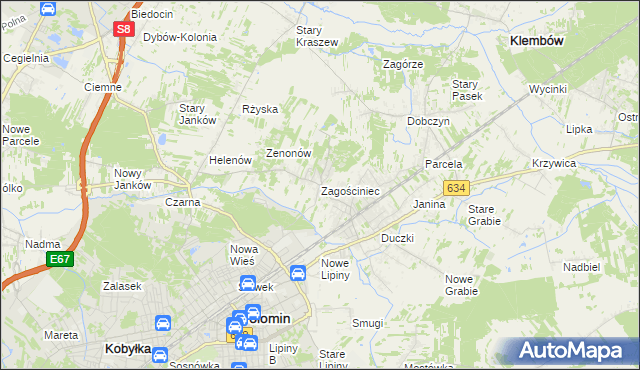 mapa Zagościniec gmina Wołomin, Zagościniec gmina Wołomin na mapie Targeo