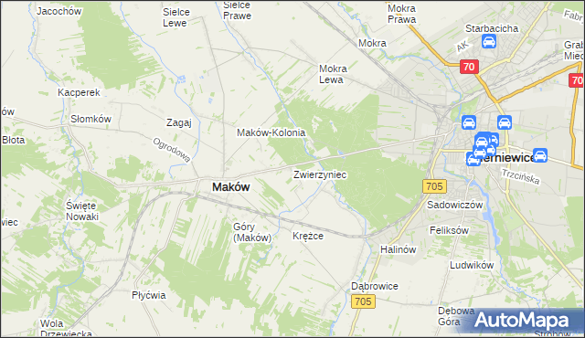 mapa Zwierzyniec gmina Maków, Zwierzyniec gmina Maków na mapie Targeo