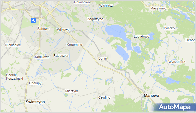 mapa Bonin gmina Manowo, Bonin gmina Manowo na mapie Targeo