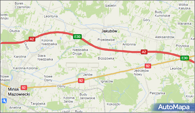 mapa Brzozówka gmina Jakubów, Brzozówka gmina Jakubów na mapie Targeo