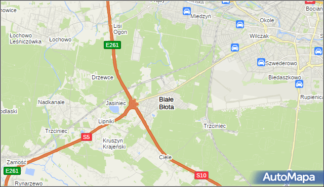 mapa Białe Błota powiat bydgoski, Białe Błota powiat bydgoski na mapie Targeo