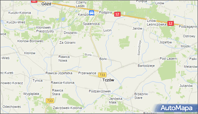 mapa Borki gmina Tczów, Borki gmina Tczów na mapie Targeo