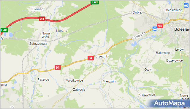 mapa Brzeźnik gmina Bolesławiec, Brzeźnik gmina Bolesławiec na mapie Targeo