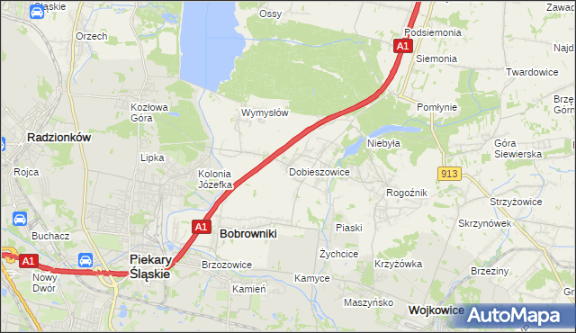 mapa Dobieszowice gmina Bobrowniki, Dobieszowice gmina Bobrowniki na mapie Targeo