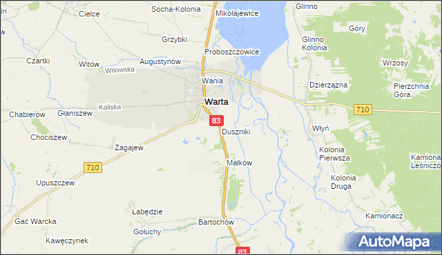 mapa Duszniki gmina Warta, Duszniki gmina Warta na mapie Targeo