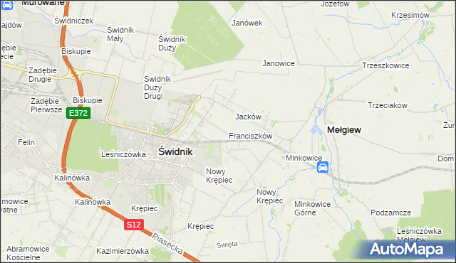mapa Franciszków gmina Mełgiew, Franciszków gmina Mełgiew na mapie Targeo