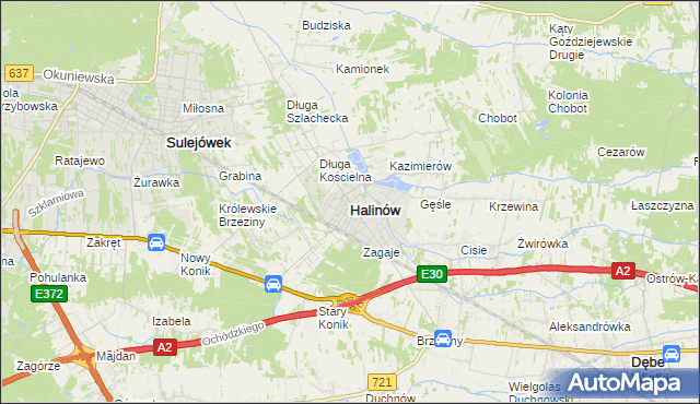 mapa Halinów powiat miński, Halinów powiat miński na mapie Targeo