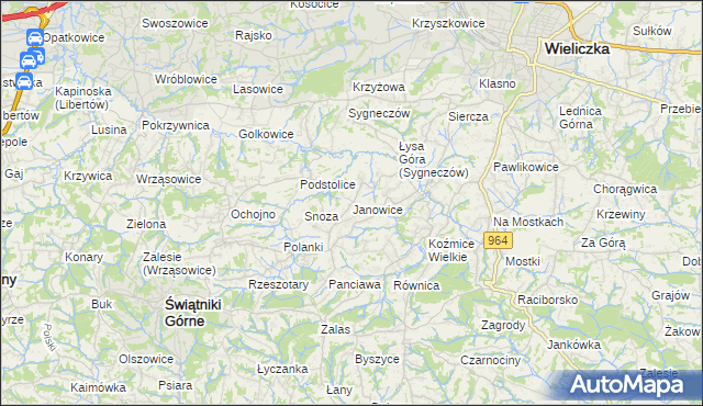 mapa Janowice gmina Wieliczka, Janowice gmina Wieliczka na mapie Targeo