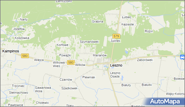 mapa Marianów gmina Leszno, Marianów gmina Leszno na mapie Targeo