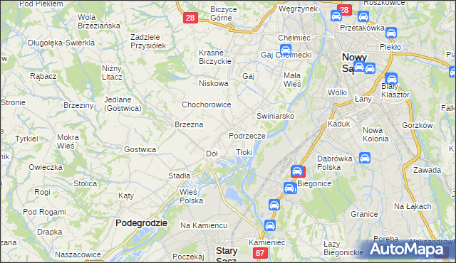 mapa Podrzecze gmina Podegrodzie, Podrzecze gmina Podegrodzie na mapie Targeo