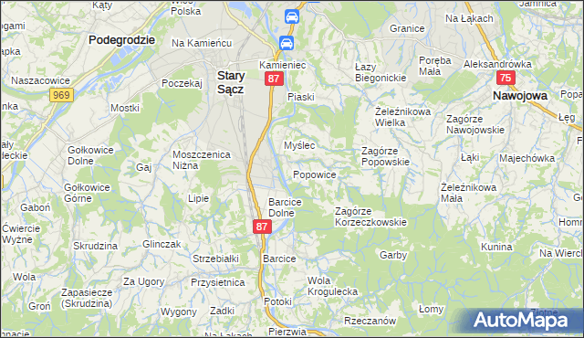 mapa Popowice gmina Stary Sącz, Popowice gmina Stary Sącz na mapie Targeo