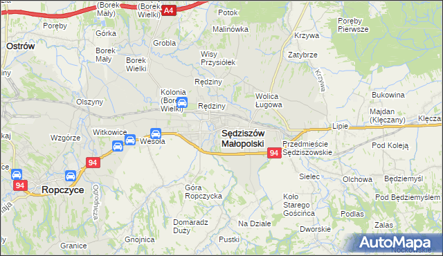 mapa Sędziszów Małopolski, Sędziszów Małopolski na mapie Targeo
