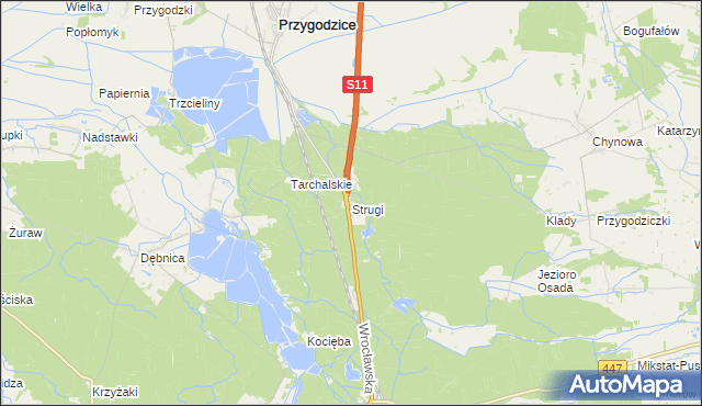 mapa Strugi gmina Przygodzice, Strugi gmina Przygodzice na mapie Targeo