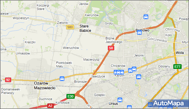 mapa Szeligi gmina Ożarów Mazowiecki, Szeligi gmina Ożarów Mazowiecki na mapie Targeo