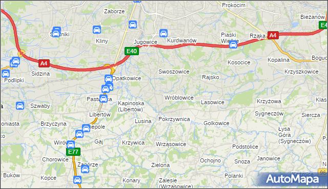 mapa Wróblowice gmina Kraków, Wróblowice gmina Kraków na mapie Targeo