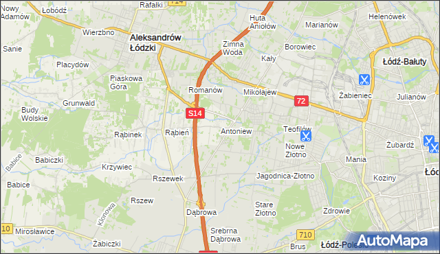 mapa Antoniew gmina Aleksandrów Łódzki, Antoniew gmina Aleksandrów Łódzki na mapie Targeo