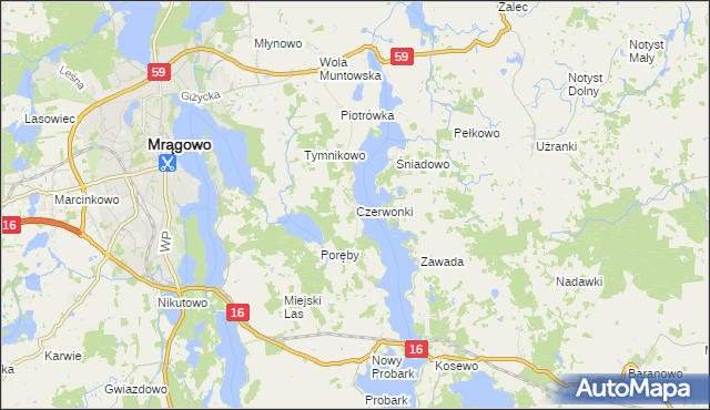 mapa Czerwonki gmina Mrągowo, Czerwonki gmina Mrągowo na mapie Targeo