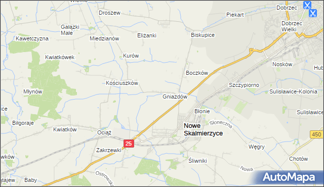 mapa Gniazdów gmina Nowe Skalmierzyce, Gniazdów gmina Nowe Skalmierzyce na mapie Targeo