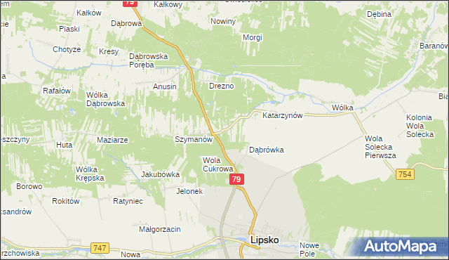 mapa Gołębiów gmina Lipsko, Gołębiów gmina Lipsko na mapie Targeo