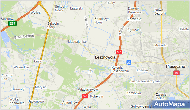 mapa Lesznowola powiat piaseczyński, Lesznowola powiat piaseczyński na mapie Targeo