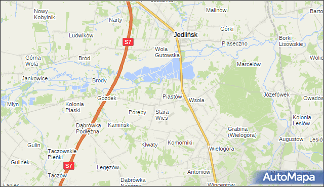 mapa Piastów gmina Jedlińsk, Piastów gmina Jedlińsk na mapie Targeo
