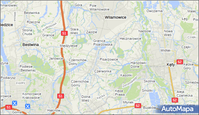 mapa Pisarzowice gmina Wilamowice, Pisarzowice gmina Wilamowice na mapie Targeo