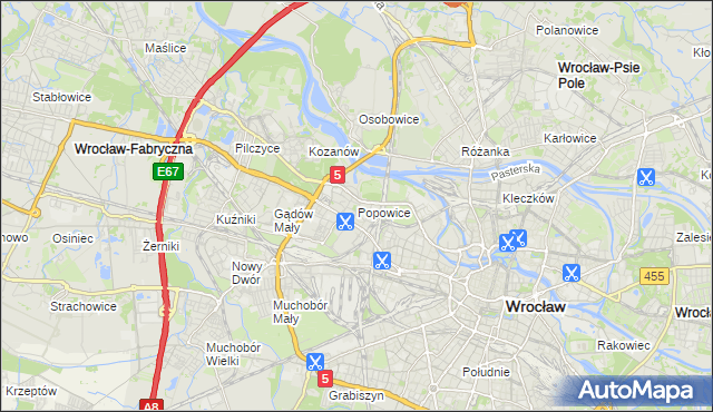 mapa Popowice gmina Wrocław, Popowice gmina Wrocław na mapie Targeo