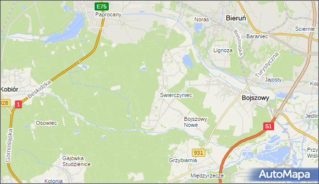 mapa Świerczyniec gmina Bojszowy, Świerczyniec gmina Bojszowy na mapie Targeo