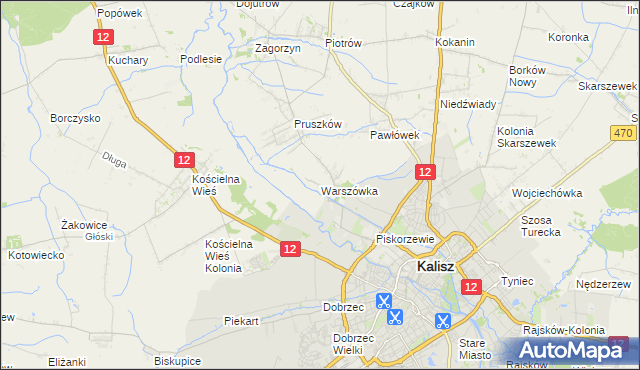 mapa Warszówka gmina Blizanów, Warszówka gmina Blizanów na mapie Targeo