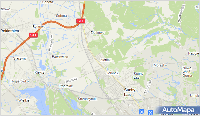 mapa Złotniki gmina Suchy Las, Złotniki gmina Suchy Las na mapie Targeo