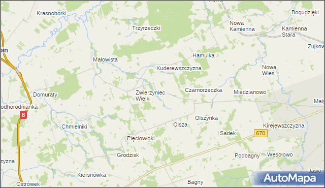 mapa Zwierzyniec Mały gmina Dąbrowa Białostocka, Zwierzyniec Mały gmina Dąbrowa Białostocka na mapie Targeo