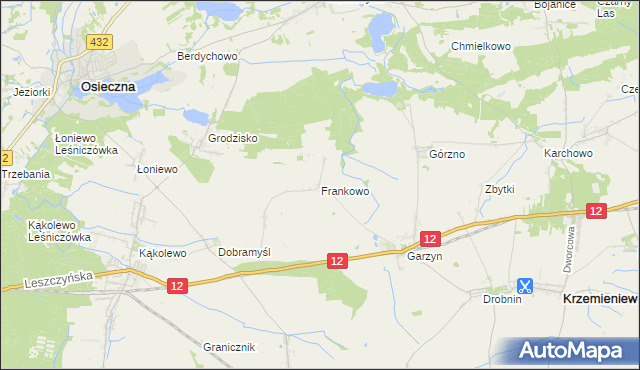 mapa Frankowo gmina Osieczna, Frankowo gmina Osieczna na mapie Targeo