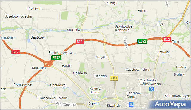 mapa Marysin gmina Jastków, Marysin gmina Jastków na mapie Targeo