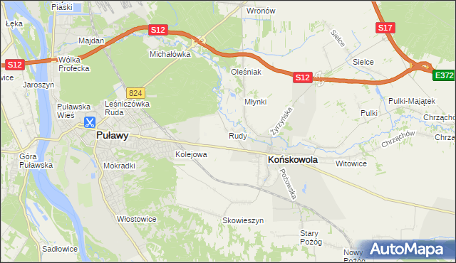mapa Rudy gmina Końskowola, Rudy gmina Końskowola na mapie Targeo