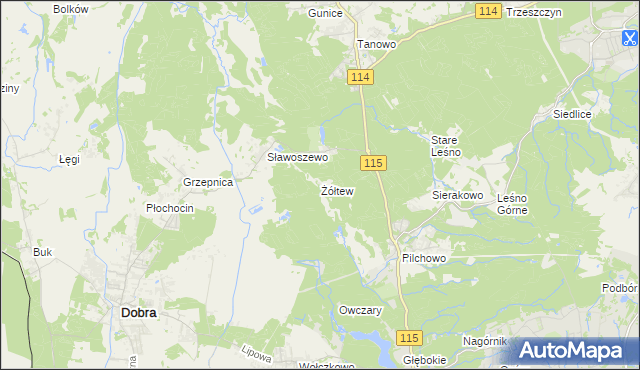 mapa Żółtew, Żółtew na mapie Targeo