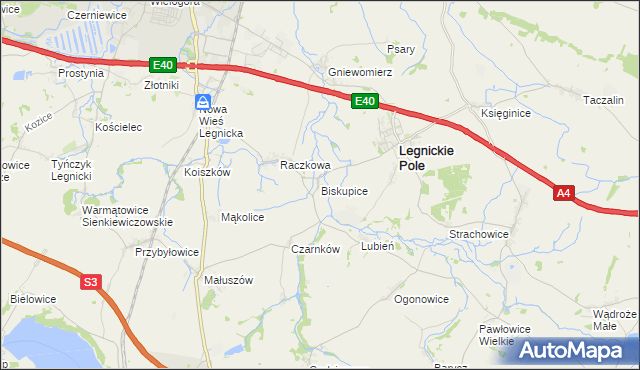 mapa Biskupice gmina Legnickie Pole, Biskupice gmina Legnickie Pole na mapie Targeo