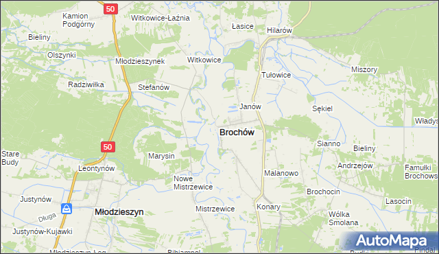 mapa Brochów powiat sochaczewski, Brochów powiat sochaczewski na mapie Targeo