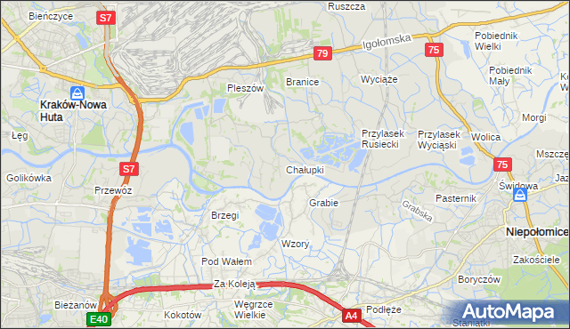mapa Chałupki gmina Kraków, Chałupki gmina Kraków na mapie Targeo