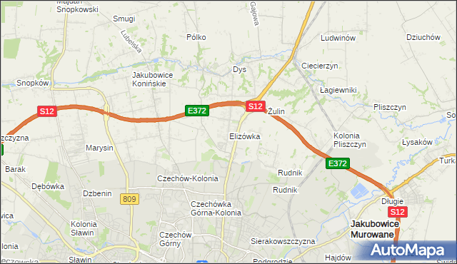 mapa Elizówka gmina Niemce, Elizówka gmina Niemce na mapie Targeo