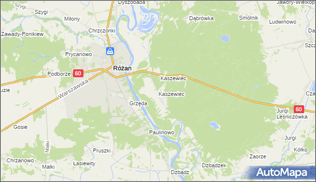 mapa Kaszewiec gmina Różan, Kaszewiec gmina Różan na mapie Targeo