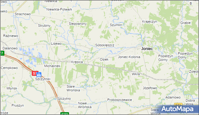 mapa Osiek gmina Joniec, Osiek gmina Joniec na mapie Targeo