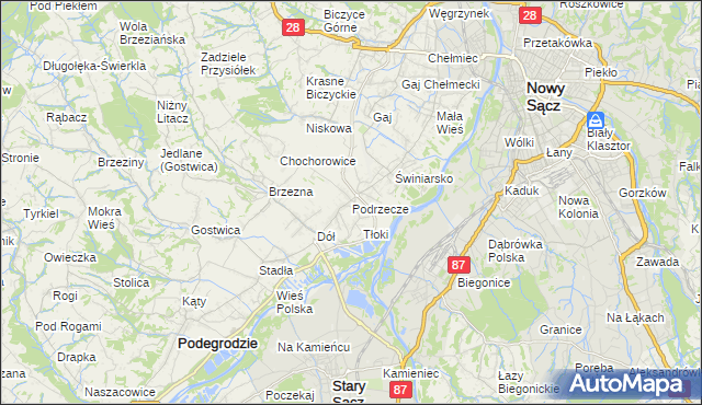 mapa Podrzecze gmina Podegrodzie, Podrzecze gmina Podegrodzie na mapie Targeo