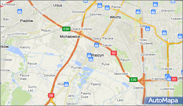 mapa Raszyn powiat pruszkowski, Raszyn powiat pruszkowski na mapie Targeo