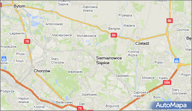 mapa Siemianowice Śląskie, Siemianowice Śląskie na mapie Targeo